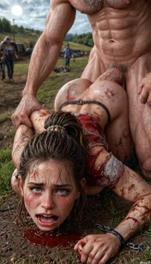 UHD, 8k wallpaper, (maximum quality:1.5), (ultra high resolution:1.7), (masterpiece:1.5), (full body view), award winning photo, (Extreme:1.45), (insanely detailed:1.24), (realism:1.24), (realistic:1.7), (hdr:1.4), hyper-detailed realistic body, hyper-detailed realistic face, (warm ambient light:.5), (dark shadows:1.4), (inside torture chamber), Princess Merida disney princess very skinny body, 18 years old, gigantic penis, gigantic cock, interracial, (anal), (vaginal), orgasm, ripped outfit, (gangbang), (triple_penetration), (full_blush), colors, (nipples), (medium_breasts), ruined black makeup, runny makeup, (big brown eyes), eyelashes, exhausted ecstatic expression, open mouth, painful, starring into the camera, ((Hyper realistic)), (ultra HD image), 8k, super high quality, super high resolution, extremely detailed, perfect face, perfect eyes, ((crying alot:1.65)), extremely shy, 1 girl, 8 old men, ((old man fucking her from behind:1.5)), ((view from the side)), ((brutal sex:1.3)), ((extremely rough pounding)), ((forceful)), (in a bloody field after a battle, white full moon in the sky:1.4), (man is choking her from behind:1.6), ((hogtied, bound with large chains, tied to a torture table:1.18)), ((((12 giant african muscular men:1.4)), (opening wide her little mouth:1.5), (interracial sex), ((anal fuck 1.5)), ((deepthroat:1.5)), ((visible huge bulge deep down throat:1.6)), trying to fit my, (massive black cock:1.4), (whole massive cock in mouth:1.5), in her mouth, ((long brunette ponytail hair)), (huge testicles), ((hands on cock:2.4)), ((handjob:2)), ((tears:2)), anal sex expansion, large hyper muscular fat old men, (double anal sex), swollen white veiny cocks, (double anal penetration:1.4), hardcore double penetration, proper physics, big white cocks, muscular white old men double anal gangbang)), (forceful penetrations), extremely graphic, shocked expression, beautiful hands, massive cum in ass, (eyes wide open in horror:1.72), (wide mouth spreader:1.8), (pleading expression:1.56), (terrified:1.48), (crying:1.48), (fear and panic:1.56), (pulled nipple clamps:1.4), (anal spit roast:1.12), (large massive cock in mouth:1.12), deep anal penetration, (very high view:1.12), (detail Hermione Granger:1.32), (detail Hermione Granger face:1.16), <lora:LCMTurboMix_Euler_A_fix:2>, <lora:detailed_notrigger:2>, <lora:photorealistic_portrait_notrigger:2>, <lora:JuggerCineXL2:2>, <lora:CinematicStyle_v1:2>