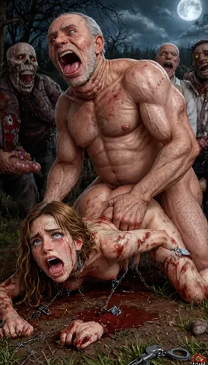 UHD, 8k wallpaper, (maximum quality:1.5), (ultra high resolution:1.7), (masterpiece:1.5), (full body view), award winning photo, (Extreme:1.45), (insanely detailed:1.24), (realism:1.24), (realistic:1.7), (hdr:1.4), hyper-detailed realistic body, hyper-detailed realistic face, (warm ambient light:.5), (dark shadows:1.4), (inside torture chamber), Princess Merida disney princess very skinny body, 18 years old, gigantic penis, gigantic cock, interracial, (anal), (vaginal), orgasm, ripped outfit, (gangbang), (triple_penetration), (full_blush), colors, (nipples), (medium_breasts), ruined black makeup, runny makeup, (big brown eyes), eyelashes, exhausted ecstatic expression, open mouth, painful, starring into the camera, ((Hyper realistic)), (ultra HD image), 8k, super high quality, super high resolution, extremely detailed, perfect face, perfect eyes, ((crying alot:1.65)), extremely shy, 1 girl, 8 old men, ((old man fucking her from behind:1.5)), ((view from the side)), ((brutal sex:1.3)), ((extremely rough pounding)), ((forceful)), (in a bloody field after a battle, white full moon in the sky:1.4), (man is choking her from behind:1.6), ((hogtied, bound with large chains, tied to a torture table:1.18)), ((((12 giant african muscular men:1.4)), (opening wide her little mouth:1.5), (interracial sex), ((anal fuck 1.5)), (big white cocks, muscular white old men gangbang, 6 large muscular old men, gargantuan old men cocks, anal sex expansion, large hyper muscular old men men, old men group sex gangbang, (old men gangbang sex), swollen white veiny cocks), (double anal penetration), hardcore double penetration, many men filming her with cellphones laughing, anal sex expansion, large hyper muscular fat old men, (double anal sex), (double anal penetration:1.4), proper physics, muscular white old men double anal gangbang)), (forceful penetrations), extremely graphic, shocked expression, beautiful hands, massive cum in ass, (eyes wide open in horror:1.72), (wide mouth spreader:1.8), (pleading expression:1.56), (terrified:1.48), (crying:1.48), (fear and panic:1.56), (pulled nipple clamps:1.4), (anal spit roast:1.12), (large massive cock in mouth:1.12), deep anal penetration, (very high view:1.12), (detail Hermione Granger:1.32), (detail Hermione Granger face:1.16), <lora:LCMTurboMix_Euler_A_fix:2>, <lora:detailed_notrigger:2>, <lora:photorealistic_portrait_notrigger:2>, <lora:JuggerCineXL2:2>, <lora:CinematicStyle_v1:2>