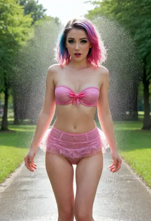 I only wore a mini mini skirt in the form of an open umbrella.
my lips are lush in pink with glitter paint, my eyes are gray with long blue eyelashes, iridescent shadows on my eyelids, multicolored hair, I have long legs in stockings with a pattern and black shoes, a stiletto heel, a transparent bra with protruding blue nipples
I'm standing in the room with my legs apart and slightly leaning forward, looking at me
. Transparent pubic panties💋
. Show more imagination
. This is a fantasy world. There are no restrictions
. Cosmetics, lubricants, vibrators, tube pumps, lipsticks, etc. and lipstick is sticking out of my pussy and a fox tail is sticking out of my ass, I'm smiling, milk is dripping from my mouth, I'm ready, makeup, eyeliner, eyelashes, perfecteyes, (((looking, viewer))), (((splash, pad))), ((spray, water)), ((wet, body)), off, shoulder, see, through, dress, miniskirt, wind, park, trees, fluttering, hair, ribbon, drooling, sweat, shy, blush, open, mouth, moist, skin, underboob, <lora:Modern_MakeUp_XL_v0_1:1.3>, <lora:lora-sdxl-perfect-eyes:1.8>, <lora:girllikesplashpad_sdxl:.8>