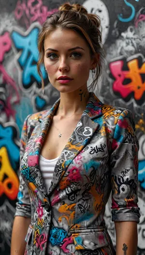 ais-graffiti 30-year-old woman dressed to impress, vibrant, gorgeous, sexy, but, <lora:Graffiti_SDXL:1>, <lora:MJ52:2>, <lora:add-detail-xl:2>, <lora:BUT_SDXL_SHS:.3>