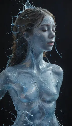 Hyper-realistic close-up portrait of a young woman with closed eyes, water droplets streaming down her face, wet hair clinging to her skin, detailed pores and freckles, cinematic moisture texture, ultra-sharp 8K clarity, dramatic soft lighting, black background, shallow depth of field, emotional serene mood, photorealistic skin texture, high-end beauty photography style, water splashing in slow motion, perfect bokeh, macro lens, natural color grading, poster-quality composition., watercd_xl, <lora:watercd_xl-000008:.8>, element, <lora:xl-shanbailing-水元素1011waterV20:.8>, transparent, blue, made, of, <lora:EnvyElementalWaterXL01:.8>, waterdrop, splash, ocean, lake, river, water, rain, waterfall, h20, <lora:sdxl_lora_waterdrop-000001:.8>