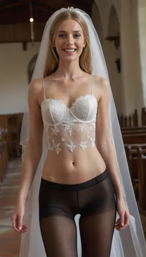 zoomout, full body, (black pantyhose, no shoes), Pov, full body view, 30yo ultraskinny blonde Lithuanian model fucked in the anus by 1man. Perfect fit and slim skinny body, beautiful face, body freckles, green eyes, very long elegant long hair, small natural breasts, flat belly, thin waist, thin thighs, ginger pussy. Wedding dress with wedding veil, earrings. In a church. Big smile, adult, woman, cum, on, face, <lora:JustCum:.8>