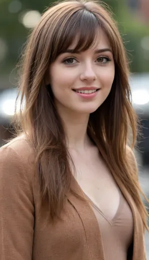 35 yo girl, very flirty pose, sideview, ((girl next door)), pretty, natural beauty, medium breasts, ((cute tall tall tall tall but average appearance:1.3)), ((cute tall tall tall tall)), ((pale skintone:1.2)), ((little bit chubby:1.4)), very flirty smile, showing teeth, ((unkempt hair)), ((straight hair:1.3)), ((symmetrical hair:1.5)), ((perfect fringe hair:1.5)), ((light brown bright hair)), ((very cute tall tall tall tall average youthful face:1.5)), outside, photorealistic, ((perfect composition)), ((perfect contrast:1.5)), ((perfectly balanced exposure:1.5)), ((perfect focus:1.5)), ((extremely realistic detailed lighting:1.5)), ((extremely realistic detailed shadows:1.5)), ((extremely detailed:1.3)), ((extremely high resolution:1.3)), ((16K UHD:1.5)), ((extremely realistic detailed skin texture:1.5)), ((extremely realistic detailed skinpores:1.5)), ((extremely realistic detailed face:1.5)), ((extremely realistic detailed eyes:1.5)), ((extremely realistic detailed hair:1.5)), focus on eyes, ((fully clothed:1.5)), random colored clothing, ((beautiful stylish clothing:1.5)), ((detailed clothing:1.5)), ((detailed environment:1.5)), Sweet_Sticky_xl-01, <lora:EnvyZoomSliderXL01:-1>, <lora:add-detail-xl:.5>, <lora:Sweet_Sticky_xl-01:.5>, <lora:neanderthal_last:.7>