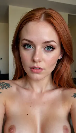 In my hotel suite. Dark room. Innocent stunning red head model slender athletic_thick semi_toned girl 20 years old. Sitting on me. hand in her hair orgasm pov. college girl. Beautiful highly detailed face. Pointy chin. Semi Puffy lips. Detailed emerald eyes. Very fit. Facing me. Latex. Tattoos. tan lines. Stunning perfect natural tits. bmbplora, fluxenh4nce, SDXL_POS, detailxl, XL_NEG, <lora:FLUXEnh4nce:2>