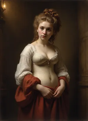 17th century, plump woman, (nude), big breasts, (Yurlyu-berlyu hairstyle:1.5), (Rembrandt style:1.9)