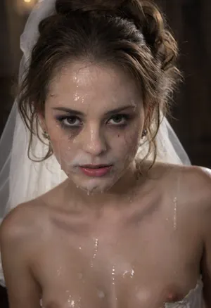 high resolution, high quality, closeup of face, well-lit cute brunette woman 42 years old, smile, pearl necklace, pearl earrings, (Hair up in elaborate bun:1.4), (((ropes of thick visible cum on her face:1.6))), cum dripping from face, cum on cleavage, (standing model posing, (wedding dress:1.2), (white corset:1.2), (wedding veil:1.3), (white lace gloves), very cute, smile, out of focus colorful flowers in a romantic outdoor background, on, face, bukkake, cum), bukkake, woman, bellissima, 1girl, <lora:MS_Real_XL_Bukkake:2>, <lora:JustCum:2>, <lora:dark:.3>, <lora:Wet_Makeup__Runny_Mascara-000006:1.6>, <lora:LesFemmesXL_v1.0:1.5>