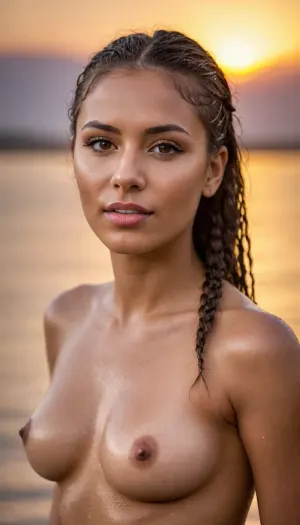 Realistic, Professional photographer James Macari, High Speed Shot, Sony Alpha 7R V Full-Frame Mirrorless Interchangeable Lens Camera, FE 600 mm F4 GM OSS Full-frame Super-telephoto Prime G Master Lens with Optical Steady Shot, polarizing filter, The Selens Triangle Reflector, Silver, INTRICATE, ATTRACTIVE, FEMALE, Girl, Dark Braided Hair, 27-year-old, Sexy Latina college girl with tanned skin, large breasts, light brown eyes, 1girl, 5'6", approximately 135 lbs, and has a Fit athletic body, (large bust, 26" waist, 36" hips), Swimsuit model, Sunset Hawaii Beach, WET Pink bikini, Huge Ocean Waves slamming into her wet body, Sitting down in the ocean at the beach, back arched, looking at the camera, WET skin, (skin pores, veins, moles, freckles:.5), (absurdres), (Masterpiece), (high quality), (Realistic), (RAW analog-style), (Full-Color Positive Film), (intricate details:1.2), (film grain:1.2), (vibrant colors:1.2), (bokeh:1.3), (realistic), (very feminine features), (intricately detailed body), (high detailed skin), (skin pores), (imperfect skin), (real skin texture), exotic latina face, beautiful face, sexy face, happy, provocative, WET dark fantasy princess braids, waist portrait shot, (sunset, golden lighting:1.6), perfect hand, perfect fingers