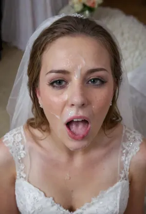 sad woman, wedding dress, cum on her forehead, facial, open mouth, sad husband watching, (cum in mouth:1.3), <lora:Facials:2>, <lora:JustCum:.5>