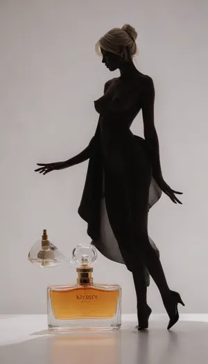 ziprealism, (avant-garde high fashion esthetic, surreal, study in feminine form:1.4), , (perfume advertisement, boutique fragrance, Balenciaga, Gucci:1.8), , (bleach blonde hair with dark roots, short hair, swept-back hairstyle, thin angular eyebrows, dark eyebrows), , (cleavage, huge breasts:1.4), , Stable-Yogis-Makeup-Enhancer-XL, (zavy-slhtt, silhouette, chromatic abberation:1.8), , <lora:zavy-slhtt-sdxl:.8>