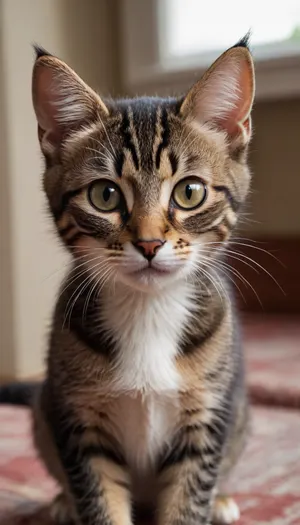 I'd like to see my little kitty what she could look like if she were human. She would be 18 years old. She has brown and black tabby hair. She's slender. She has the copper-coloured eyes.