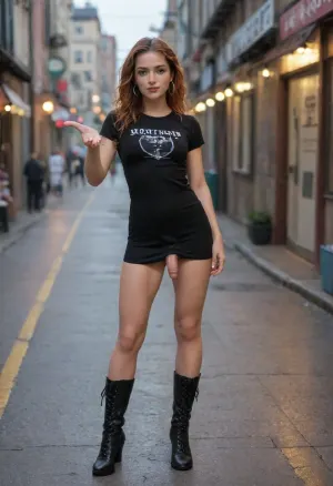 Hyperrealistic 8K full body of a femboy, futanari, shemale model.

BACKGROUND & SETTINGS, Neon-lit alleyway with glowing signs in Japanese, steam rising from food stalls., Narrow street with bustling pedestrians, traditional ramen shops, and convenience stores., Cool evening air, vibrant pink and blue reflections on wet pavement, distant city hum. COMPOSITION, Full-body shot, 3/4 angle, natural depth of field.

POSE, Model seated casually, one hand reaching for a coffee cup., Relaxed posture, natural expression, slight turn towards camera. PHYSICAL FEATURES, 5'8", (174 cm), toned yet feminine physique, big breasts, slim waist, long legs., Heart-shaped face, high cheekbones, straight nose, full lips with cupid’s bow., Porcelain skin, subtle freckles, large almond emerald green eyes with golden flecks., Auburn lashes, perfectly arched eyebrows matching hair color., little shy penis in erection HAIR, Luxurious natural copper/auburn, silky waves, thick volume, mid-back length., Multi-dimensional color with golden highlights, face-framing layers. OUTFIT, Black leather biker jacket over a fitted graphic T-shirt., no pants, no skirt, no shorty, Ankle-length heeled boots and silver hoop earrings. .

TECHNICAL DETAILS, Ultra-detailed skin texture, subsurface scattering, realistic eye reflections., Individual hair strand detail, natural movement., 8K resolution, medium format camera, beauty lighting, (center composition. LORAS:1), <lora:SDXLlora4flFut-000014:.5>, <lora:xpenis-1.5e:.5>, <lora:flat_chested_v3.5:.5>, <lora:SDXL_rainbow_highlights_Sa_May_V2:.5>