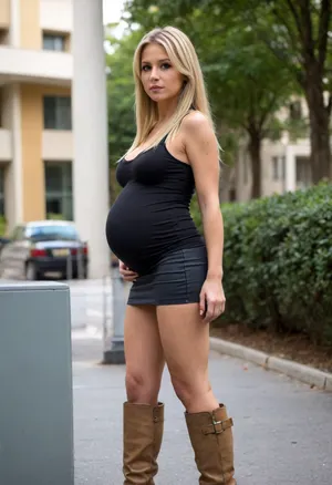 40yo latina 1girl, (((very long straight blonde hair))), serious face, pregnant 9 month, (((standing))), ((small breast)), ((long blonde hair)), ((high knee platform boots:1.15)), belly exposed, (((ultra-tight lift miniskirt))), during the day, a lot of people in the background, full shot, full body view, rear view, dripping cum by legs, ((x-ray belly))
