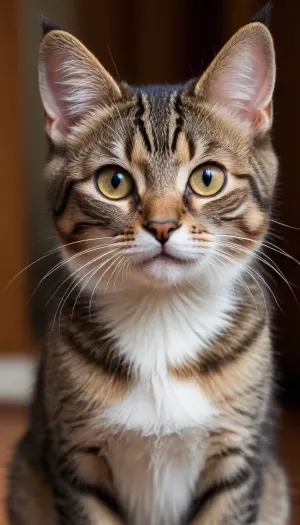 I'd like to see my little kitty what she could look like if she were human. She would be 18 years old. She has brown and black tabby hair. She's slender. She has the copper-coloured eyes.