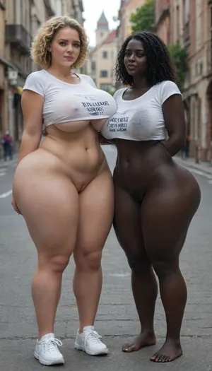 Ultra-hyperrealistic image, 8k image, award-winning image, hyper-realistic faces, soft lighting, (full body:1.2), standing and kneeling view, They are two women with penis, (8futas:1.2), they have huge, big, thick, circumcised penises, (beautiful fat glans:1.2), big balls, (one is tall with black skin:1.2), (very black skin:1.2), the other is blonde with blue eyes, both women with penis have giant asses, they have anal sex with each other, in different positions, they have anal sex in the streets, in parks, in church, on a yacht.Full body, full naked, best quality, 8k, 8girl, front facing, (biggest breasts:1.2), outdoors, tshirt, bronw hair, blue eyes, straight hair, (cry:1.2), standing and knrrling, (tall:1.2), (tall girl:1.2), (gigantic hips:1.2), (gigantic thighs:1.2), 
