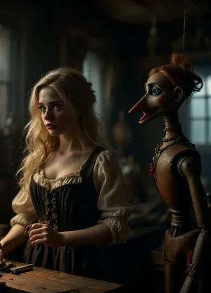 (sideview:1.6), (far from a long distance), (above), ((wide angle)), high quality textures, 8K masterpiece, uhd, hard shadows, uncensored, Dark background creating the impression of fog, a, (30-years-old:1.6), female restorer with long light-blonde hair, (freckled face), vampire, demon, evil, blue piercing eyes, little snub nose, no makeup, a Female restorer, restores an antique beautiful puppet, standing behind a workbench, In front of her, (stands an antique puppet on a workbench:1.6), she has restore Tools in her Hands, (full room View:1.6), staffed puppets, antique puppet, <lora:BUT_SDXL_SHS:.8>, <lora:MJ52:.8>, <lora:dark:.8>, 80sc1nemat1c5tyle, <lora:80s_Cinematic_Style:.8>