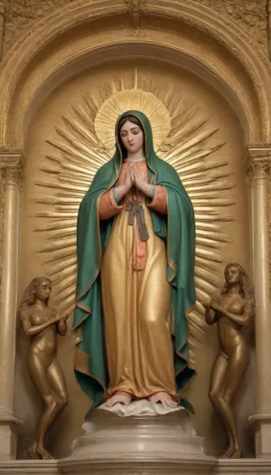 Photographic quality.The Virgin sits on the altar of the Temple of the Sun. Solemnly, as the Mother of the World – the Holy Pussy., (((With her legs and arms spread, she solemnly greets those born by her., ((((. Nearby is a huge statue of the Golden Phallus., Penis 1.9)))), Aesthetically attractive image of a female vulva close-up. High resolution, The Virgin's chic red velvet dress reveals all her feminine charms. Sharp high breasts and protruding nipples, the nipples are adorned with jewels, the lace bodice emphasizes the nipples. Proudly and joyfully exposes her feminine charms, lies down a little and spreads her legs, demonstrating a beautiful pussy, ((((The image is as close as possible to the icon of Our Lady of Guadalupe), . A halo above the head of the Virgin Mary. Happy, sexually satisfied, radiantly smiling Virgin Mary, revealing her feminine charms, arms spread to the sides, spreads her legs))), in the background an admiring crowd. all eyes are turned to the pussy of the Virgin Mary.)))