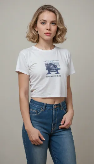 Photo. In the photo, Marilyn Monroe in jeans and a white T-shirt