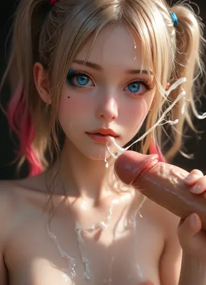 4k, ((Harley Quinn)), man in front of girl, white cock, erection, handjob, milking huge cumshot from huge black cock, excessive semen on face, (cumshot:1.4), excessive semen dripping from penis, semen, on, face, Dynamic view, dynamic pose, realistic XHyperreal Max Quality High detail, oriental temple, (Skinny, slim, ultra slim naked body:1.2), (tiny breasts:1.2), naked, young, sweet, cute, gorgeous Highlights, yui ohtsuki, ultra flirty, sexiest cutie, abigail williams from Fate, lillie from Pokemon, seductive facial expression, narrow hips, bangs, (messy hair in a ponytail), tempting, sexy, blue eyes, tempting, seductively satisfied, exhausted, aroused face, perfect lips, tanned, soft skin, puffy nipples, very sweaty skin, black background, black room, nudity, SDXL_BetterFaces-LoRA_v1, .5>, (music_), <lora:Oxygen girl_SDXL1.0:1>, <lora:MJ52:.7>, <lora:BUT_SDXL_SHS:.1>, 1girl, blonde, scary, <lora:Halloween Series_ Harley Quinn_epoch_10:.8>