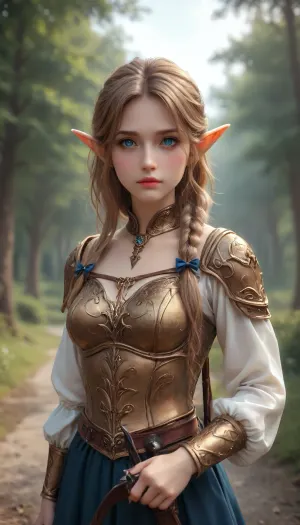 (Masterpice), (HD4K visual), (detailed background), 4K ultra-detailed image, HDR, enhancement, professional photography, clear face, detailed face, precise anatomy, (perfect symmetry), (5 fingers per hand), realistic textures, maximum resolution, sharp focus, NSFW, (tall thin female elf from Lord of the rings), thin frame, medium breasts, long braided blond hair, majestic facial features, blue eyes, and a golden armor set full gear, waiting for a ambush in a tree house looking over a path, shooting a bow and arrow, shooting arrows from a bow, arrow quiver back, distance shot, wide view, lotr, hoblotr, Aiming, a, Bow, <lora:Elven_Style_V1:1.4>, <lora:LordoftheringsSTYLE_sdxl_lora:1.4>, <lora:XL_Weapon_Bow_-_By_HailoKnight:1.4>