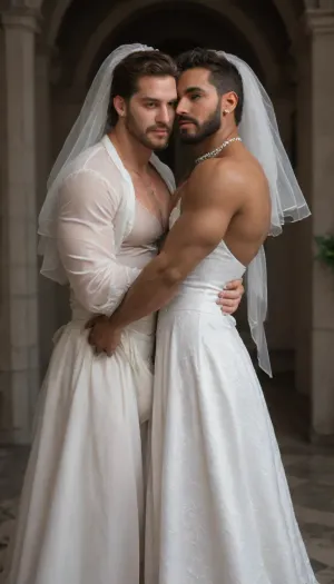 Male bodybuilder in a wedding dress. Cross dressing. Arab. Middle Eastern man in white wedding dress. Male. Muscles. Bodybuilder. Middle Eastern. Man in dress. Crossdressing. Beard. Dark skin. Brown skin. Male. Dress. Muscles. Handsome. Beard. Oversized muscles. White dress. Dick bulge in dress. Jewelry. Diamond necklaces, gown. Corset. Covered pecs. Visible dress straps. Earrings. Makeup. Wedding veil. Male bride. Wedding. Gay wedding. Man. Handsome.