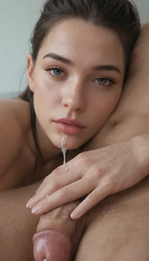 (Extreme close-up portrait of a beautiful girl with her head resting on a penis in first person), long black hair, (the girl is lying on her side), (she is resting her heavy head on the thigh of the naked man), (semen dripping from her lips), (semen accumulated on the man's thigh), (Macro photography), (close-up), ((((the girl has her head on top of the flaccid penis))), (snuggling against the flaccid penis), fingers covered in semen, naked, (her hand is resting on the penis), .)