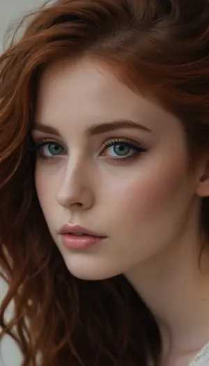 ziprealism, (sensual portrait, intimate artistic study, shot in profile, young woman, pale skin, subtle freckles), , (stylish vibrant auburn hair with dark roots, hair styled in textured layers, coppery highlights, voluminous hair, thick gorgeous hair, long delicate eyelashes:1.4), , (serene and peaceful expression, adoring eye contact, dreamy esthetic, ethereal quality:1.8), , (large expressive eyes, soft facial features, full lips, soft pink lips:1.2), , (cinematic lighting, color grading, dappled light, shadowplay:1.4), , Stable-Yogis-Makeup-Enhancer-XL, ponychar3-RBSYPV3, <lora:ponychar3-0-RBSYPV3:.8>