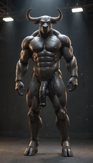 muscular male android, transparent robotic parts with glowing lights, mechanical body parts, guns in hand, fixed stare straight ahead, full body view. 1solo furry cyborgbull, solo, full body view, front view, full figured big anthro robot bull exposes its self, huge knotty cock, big ass, wide open asshole, hard erection, full exposed, hooves, horse phallus, horse penis, equine cock. Bovine android. Horns. Bulky. Flared cock. Bulky. Cow tail. Minotaur android. Cyborg Minotaur. Robot penis. Metal skin. Chrome plated. Exposed wires. Metal horns. Robot with a bull head. Mechanical body. Robot body, transparent skull with visible brain. Cute cow face. Bovine head shape. Hooves. Metal body parts. Robot arms. Cybernetic implants. Glowing light in chest. Metal skin. Chrome skin. Robotic legs. Metal hooves. Sci-fi. Metal face. Glowing robot eyes. Mostly robotic. 25% flesh. Metal cock. Visible robo joints. Stroking his robocock. Cumming a black liquid, masturbation, orgasm, black cum, black semen.