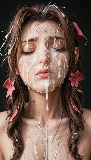 (Aerith gainsborough from final fantasy completely naked with eyes closed sadly:1.2), naked on the bed, in a cave, all wet, disappointed look, in complete sadness, closed eyes, head thrown back, aerith has a lot of messy cum on her face, hyper cum, (hyper cum on face so it is unrecognisable:1.4), her face is completely coated in thick white cum, soaked glazed cum face, completely coated in cum, cum dripping off face, wet messy hair, Aerith has a lot of wet cum on her face, (so much thick cum on face:1.4), her face is completely covered in wet cum, soaked wet glazed cum face, cum in eyes, completely covered in cum, cum running down face, soaking wet hair, (detailed macro shot of Aerith's face in isolation:1.5), photorealistic, r3tro_cumshotz, cum, on, face, facial, dripping, thick, white, retro, cumshots, <lora:JustCum:2>, <lora:MS_Real_XL_Bukkake:2>, <lora:SDXLHighDetail_v6-000005:.8>, <lora:r3tro_cumshotz  SDXL Lora:.8>, <lora:closeup_face-000007:.8>