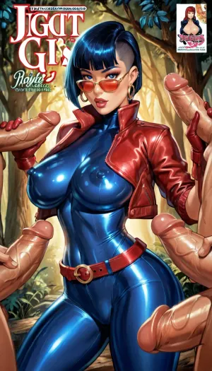 ((reiq style:1)), (((The porn Magazine "BIG TITS"))), The cover page, the headline is "BIG TITS become NO.1 " and the cover ASIAN lady is pretty, aidmaRealisticPeoplePhotograph., raw, lighting, overexposed, harsh, flash, forest background, (blue short hair), red sunglasses, light-colored perfect eyes, dynamic pose, extremely intricate details, masterpiece, epic, f/2.8, (massive natural breasts:1.3), (multiple dicks), (((tight fitting glossy blue high cut bodysuit))), (red bomber jacket), (red belt, red gloves), <lora:SDXLHighDetail_v6-000005:.8>, <lora:Rawfully Stylish v0.2_epoch_20:.8>