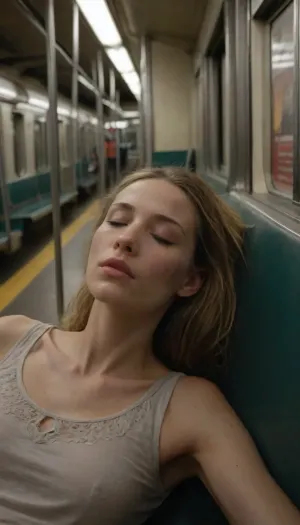 Pretty very tall very skinny woman sleeping in subway, facial cumshot, cum on lips, woman, cum, on, face, facialized, superfacialized, <lora:JustCum:1.4>, <lora:facialized:1.3>