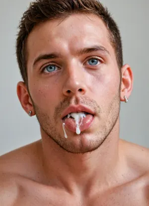 2 huge muscle men, eating cum, eating semen, livking cum from bellybutton, semen on face, semen splash on face