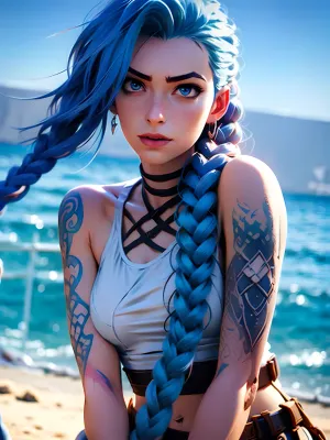 RAW photo, wide angle, (nude woman, hair), (russian:.5), (cute tall tall tall tall tall), ((detailed face)), on beach, morning light
posing spread legs, ((flash photography)), spread pussy, 5 fingers, ArcJinxane_V3, (blue, eyes, hair, pale, skin, long, twin, braids, side, bang, skinny, muscular, cloud, tattoo, woman, lady, female, 1young adult young adult young adult young adult young adult girl:1.2), <lora:ArcJinxane_V3:.5>, <lora:Jinx means jinx:.9>
