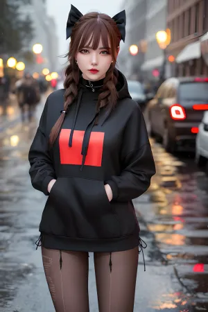 La jeune adulte a marché dans la rue, son visage parfait caché derrière une capuche. Elle portait une mini jupe et un choker de haute qualité, mais c'est son chef-d'œuvre qui a attiré l'attention de tout le monde autour d'elle. Son collant déchiré