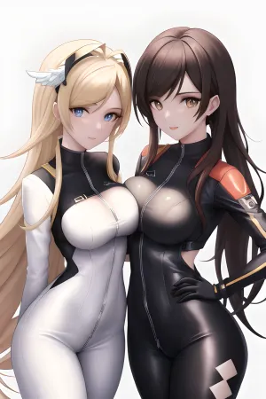masterpiece, ultra high res, 8k uhd, dslr, high quality, (highly detailed hair), 2girls, yuri, pov, \, girl on the left has, brown eyes and brown hair, is standing, wearing bomber jacket and, (yellow legwear:.7), corneo_tracer, <lora:corneo_tracer:.9>, girl on the right has, blond hair, blue eyes, wearing white and black jumpsuit with metal wing, corneo_mercy, <lora:corneo_mercy:.8>