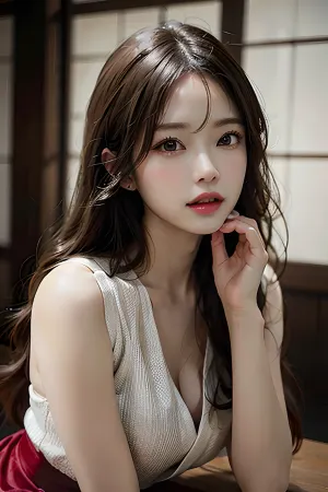 Une femme aux cheveux longs et un beau visage photoréaliste se tenait devant le miroir admirant son corps parfait. Elle était fière de ses courbes et savait qu'elle pouvait faire du sperme en la regardant. Elle a sorti son téléphone