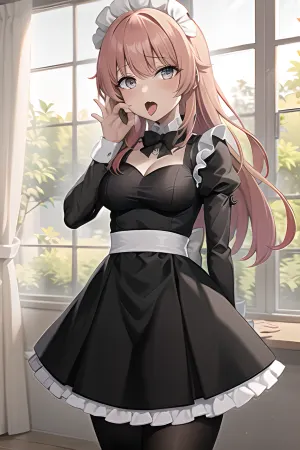 masterpiece, 1young adult girl, purple eyes, red hair, hairstyle, tan, dark, skin, <lora:Dskin_v1.0:1>, <lora:felges1-000024:1>, <lora:felges1-000024:.5>, Maid_Dress, <lora:GGAS_Maid_Dress:.5>