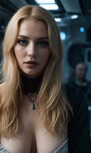 The woman was a 25-year-old female with dark hair and blue eyes. She had a messy hairstyle and wore eye contact, which made her look even more attractive. Her face was framed by her blond hair, which fell down to