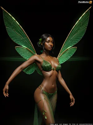 a high-quality photo of an AI generated porn picture with a beautiful woman wearing lingerie and posing in a sexy pose. The photo is realistic and showcases the woman's skin texture, light green dragonfly wings, large expressive eyes, pixie