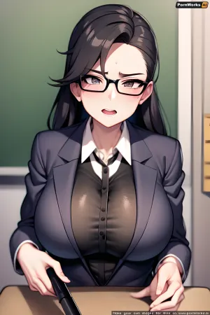 The teacher's face was stern as she stared at the blackboard, her glasses reflecting the light from the projector. She was a strict woman, but there was a hint of excitement in her eyes as she watched her students struggle with the material