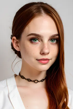 The young 18-year-old girl stood in front of the mirror, admiring her symmetrical eyes and finely detailed face. She was wearing a red dress that hugged her curves perfectly, and she had long grey hair that fell down her back
