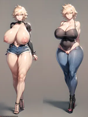 La photo est une image de haute qualité générée par l'IA d'une femme avec un gros sein