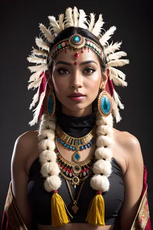 Una mujer se sienta frente a una cámara que lleva un traje de estilo indio y lleva luz suave detrás de ella. La imagen se toma con la lente Fujifilm GF 110mm f/2 R LM WR, que produce un aspecto suave y natural