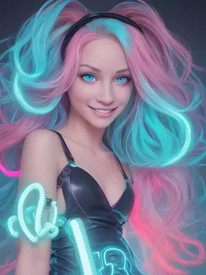 Das Mädchen im Bild hatte ein spitzbübisches Lächeln, das sie aussehen ließ, als ob sie nicht gut war. Ihre neon rosa Haare standen gegen ihre blasse Haut, so dass sie aussehen, als würde sie von innen leuchten. Ihre Augen waren hell