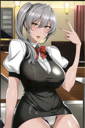 La donna più vecchia con due code e sexy cameriera vestito ordinato una grande foto sorella dalla AI, in attesa di arrivare. Mentre sorseggiava sul suo caffè, non poteva fare a meno di sentirsi eccitata dal pensiero di vedersi in un