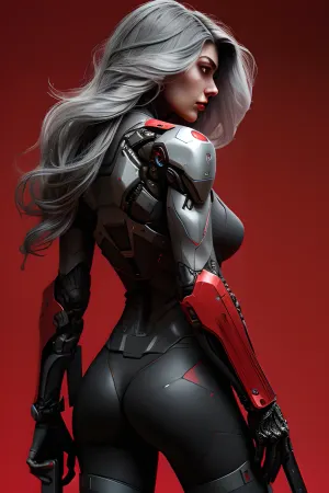 The AI prostitute stood in front of the android, her long hair flowing behind her. She held a katana in one hand and a picture of the android in the other. Her cybersuit was made of silver and grey, with black upper
