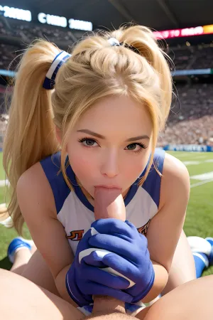 Um jogador de futebol fode uma líder de claque em um foco suave e altamente detalhado, mão de alta qualidade segurando a cabeça com um biquíni grosso