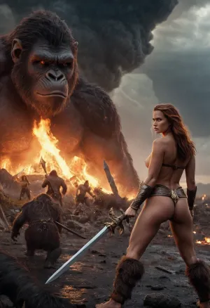 En un mundo de caos y destrucción, una mujer ejerce su espada contra las fuerzas del caos. Maneja un hacha hecho de relámpago, y su espada está hecha de humo. Los orcos son esqueletos con espadas para armas, mientras que los