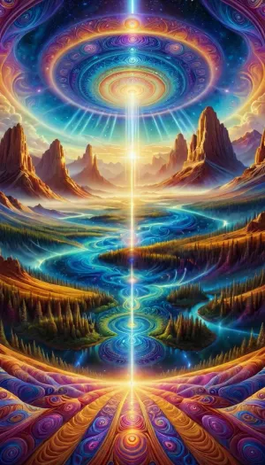 Imagine stepping into a realm where reality warps and shifts with every breath. Colors swirl and blend in an endless dance of hues, from the deepest blues to the brightest yellows, creating a kaleidoscope of sensations. Geometric patterns stretch and fold in on themselves, revealing hidden dimensions and alternate realities.

As you navigate this mesmerizing landscape, you encounter beings unlike anything you've ever seen before. They shimmer and morph, their forms fluid and ever-changing. Some communicate with you through telepathic whispers, imparting ancient wisdom and insights into the nature of existence.

The air is charged with energy, pulsating and vibrating with each step you take. Time loses all meaning as you journey deeper into the realm, exploring its mysteries and confronting your innermost fears and desires.

In this DMT realm, you are both the creator and the explorer, navigating the boundless depths of consciousness and unlocking the secrets of the universe with every moment. It is a place of infinite possibility, where the boundaries between reality and imagination blur into nothingness., (((Super realistic, masterpiece, light rays, lightgeo, high definition, sacred geometry, surreal futurism, 4k, 8k)), super detail, details, high resolution, portrait, professional, 8K wallpaper, breathtaking full-length view, fine details, clear image, masterpiece, real high resolution photography, ((realistic, detailed)), textured, realistic, detailed, Ultra details, (masterpiece), super realistic, perfect lighting, (best shadow), 8K, UHD, (better lighting)), alex, PsyAI, Psychedelic, Visionary, art, DMT, LSD, <lora:SDXL-PsyAI-v4:.5>, <lora:trip2:.5>, psychedelicai, <lora:psychedelicai-SDXL:.5>