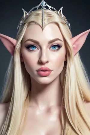 The AI generated a photo of a young girl with perfect skin, high resolution, and 18 years old. She had long blonde hair, elf ears, and very thin nose. Her face was highly detailed with realistic imperfections and big blue eyes