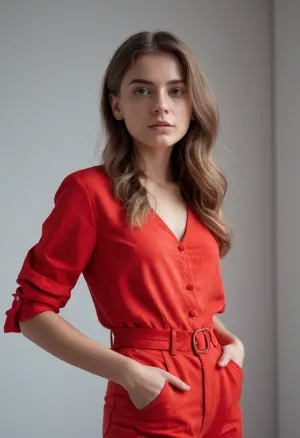 The young European girl in red fashion clothes sat at her desk, typing away on her laptop. She was surrounded by various images of scantily clad women in provocative poses, all generated by the latest AI technology. Despite the temptation to indulge in her